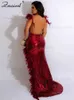 Urban sexy jurken znaiml elegante feestgast backless side high split long jurk dames sexy pailletten veren zeemeermin avondjurken roodvestidos t231202