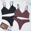 Bh Sets Vrouwen Naadloze Bh Set Sexy String Lage Taille Slipje Draad Beha Bralette Lingerie Beha Ijs Zijde Fe ondergoed SetL231202