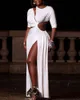 Nieuwe mode vrouwen sexy split maxi-jurk asymmetrische hals Europese Amerikaanse avondje uit s casual zomer hoge taille jurken