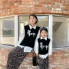 Kläder set Mother Daughter Clothes Sets Autumn Children Girl Knit Sleeve Blue+Leopard Pants Outfits Baby Women Pass Family Matching Kidl231202