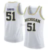 Nikivip Michigan Woerines College # 5 Adrien Nunez # 51 Austin Davis # 23 Brandon Johns Jr. Maillots de basket-ball pour hommes Ed Numéro personnalisé Na