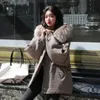 Damesbont, faux-koreaanse stijl, pluche katoenen jas voor dames met retro geruit patroon en bontkraag, warmte winter 231201