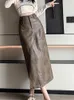 Юбки, повседневная кожаная юбка с высокой талией, полуоблегающая кожаная юбка с заклепками, обернутая бисером, осенняя модная женская одежда 2023 г.