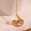 Ожерелья с подвесками Креативное двойное кольцо с жемчугом Ожерелье из нержавеющей стали Водонепроницаемые и устойчивые к аллергии ювелирные изделия Жен. Темперамент Ретро
