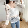 Women's Sweaters Openwork Knitted Top Early Autumn Loose Outer Wear Idle Style Bottoming Shirt Micro Transparent Blouse Wholesale
