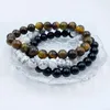 Bracelet de perles en pierre naturelle pour hommes, 3 pièces, œil de tigre, à la mode, corde élastique en cristal de 8MM, en Agate, 2023