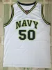 NCAA Mens Vintage David Robinson 50 Maillots de basket-ball l'amiral Naval Academy Navy Midshipmen USNA College Blue White Ed Shirts S-X