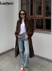 Women's Fur Faux Lautaro Winter Long Brown Thick Warm Soft Mink Coat Women Puff Sleeve Elegant Luxury Chic Fluffy Furry Overcoat 2023 231201