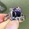 Bague de diamant de laboratoire de luxe taille émeraude 4ct 100% originale en argent sterling 925 bagues de fiançailles pour femmes bijoux de mariée 1852