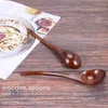 Coffee Scoops Wooden Soup Spoons 6 Pieces 7.84 Inches Japanese Ramen Round Nanmu Wood Long Handle Kids Rice Dessert Dark Brown