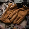 Gants sans doigts Gants en cuir véritable givré pour hommes hommes moto équitation doigt complet gants d'hiver avec fourrure Vintage cuir de vachette marron NR65 231201