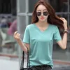 Kvinnors T -skjortor Bomullsskjorta Kvinnor 2023 Summer Solid Tops Casual V Neck Kort ärm TEES Damer Korean Style Woman Clothes Camisetas de de