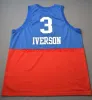 College Georgetown Basketball Allen 3 Iverson Jerseys Split Up and Down White Red Blue Black Throwback Mens Ed Jersey Retro Custom Mad