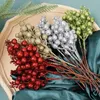 Decorative Flowers Christmas Artificial Red Berry Stems Flower Bouquet Glitter Ornaments Berries Branches Xmas Tree Wreath Decoration Fake