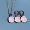 Ketting Oorbellen Set 2 stks/set 12.6mm Inlay Donkerblauw Zirkoon Snoep Kristal Sieraden Nudo Druppels Mode