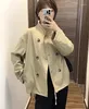 Women's Jackets Women Autumn Clothing Short Cotton And Linen Blended Double-breasted Jacket