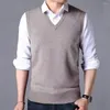 Men's Vests Sleeveless Sweater Vest Autumn Versatile Mid-aged V-neck Knitted Slim Fit