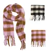 Scarves Women'S Plaid Stripe Knitted Scarf Thickened For Warmth Fashionable Cozy Shawl Thermal Female Sale