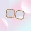 Fashion Vintage 4Four Leaf Clover Charm Stud Earrings Back MotherofPearl Silver 18K Gold Plated Agate for WomenGirls Valentine8510826