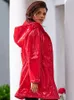 Women s Trench Coats Shiny Patent Leather Parka for Women Hood Overcoat with Pocket Faux Latex Long Sleeve Jacket Button PVC Raincoat Custom 231202