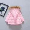 Пуховое пальто, детские парки, куртка, зимние пальто для маленьких девочек, одежда с меховым воротником на пуговицах и капюшоном, утепленная детская верхняя одежда, одежда H64 231202