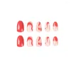 Unghie finte 24 pezzi Punte per unghie Finte Nials Press On Red White Wavy French LongBallerina