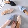 Slippers Ladies Mules Summer Women Flock Bow-knot Flats Fashion Pointed Toe Office Shoes Slides Woman Slipper