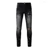 Men's Jeans Purple Slim-Fit Black Fashion Destroyed Denim Five-pocket Skinny Legs Man Straight Cotton Jean