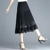 Kjolar eleganta vintage kvinnor mesh svart midi kjol office lady mode hög midja koreon vår sommar smal casual veckad