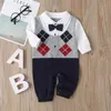 Rompertjes Geboren Baby Romper 2023 Herfst Lange Mouwen Bowtie Stijl Meisje Kleding Kleine Zachte Man Baby Babe Jumpsuits 231201