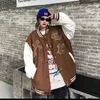 Мужские куртки Американский ретро Винтаж с буквенным флоком Бейсбольная форма Y2K Уличная мода в стиле панк Нишевая свободная куртка Tide для мужчин и женщин 231202