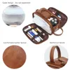 Cosmetische tassen hoesjes Waterdichte vintage heren lederen toilettas Reizen waskoffer Etui Scheren Dopp Kit Badkamer PU Make-up organisator 231201