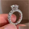 Pierścionki ślubne 2023 Top Sell Wedding Purnings Luksusowa biżuteria 925 Sterling Sier wypełnienie okrągłe cięcie biały topaz cZ diamond impreza impreza kobiet dhnrm