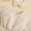 Zestawy odzieży niemowlęta dziewczyny jesienne stroje zimowe guziki Zakład z długi rękaw Crewneck kwiatowy koronkowy romper sukienka na głowę ubrania SETL231202