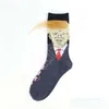 Inne domowe kobiety tekstylne mężczyźni Trump Crew Socks Żółte włosy zabawne kreskówki sportowe pończochy