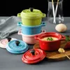 Miski ceramiczne miski śniadaniowe Ramekiny z pokrywkami piekarnik bezpieczny krem ​​Brulee mini zapiekacze do okładki na francuską zupę cebulową 220 ml 231202