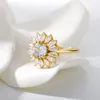 Cluster Rings Flower Ring For Women Zircon Rostfritt stål Vintage Lotus White Crystal Wedding Engagement Jewelry Gift Bijoux Femme