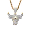 Pendentif Colliers Hip Hop Out Zircon Animal Tête De Taureau Collier Pour Hommes Créatif Punk Rock Fête Bijoux CadeauPendentif ColliersPenda279t