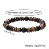 Pulsera de madera Natural con cuentas de piedra negra para hombre, accesorios, joyería informal, venta al por mayor