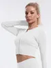 Camicie attive Manica lunga sportiva a righe a costine per donna Top fitness da palestra con doppia cerniera elastica sottile senza cuciture Camicia da yoga ad asciugatura rapida