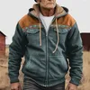 Men's Hoodies 2023 Fleece Zipper Parkas Vintage Long Sleeve Coat Jackets Winter Oversized Zip-up Sweatshirts Daily Outerwear