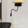 Lâmpadas de parede Modern Sconce LED Light Home Indoor Reading Spot Lamp Quarto Cabeceira Luminária de Madeira