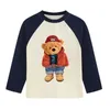 T-shirt à manches Raglan en coton pur pour enfants, imprimé de dessins animés, avec bas contrasté, nouvelle collection automne