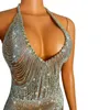 Scen Wear Vestido Sexig Deep V Rhinestone Tassel Birthday Party Bodycon Backless Dinner Gown Banket Club Dress Women Prom