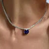 Catene Stonefans Collana classica con ciondolo rotondo in cristallo blu per donna Collana con colletto girocollo con catena di strass lucida da tennis