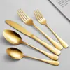 Conjuntos de louça de ouro aço inoxidável utensílios de mesa português faca e garfo moderno simples festival frutas bife colher 4 pcs conjunto de talheres