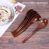 Coffee Scoops Wooden Soup Spoons 6 Pieces 7.84 Inches Japanese Ramen Round Nanmu Wood Long Handle Kids Rice Dessert Dark Brown