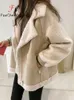 Manteau en fausse fourrure pour femme, veste ample à gros revers en laine d'agneau recouverte de boutons, mode décontractée, douce et chaude, automne hiver 2023, 231201