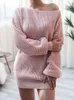 Urban Sexy Dresses Autumn Winter Sticked Dress Women Lose Sweater Dress Ladies Pink Black Long Sleeve Off Axla Dresses For Women T231202