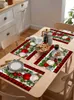 Table Mats Christmas Winter Red Ball Kitchen Dining Decor Accessories 4/6pcs Placemat Heat Resistant Tableware Pads